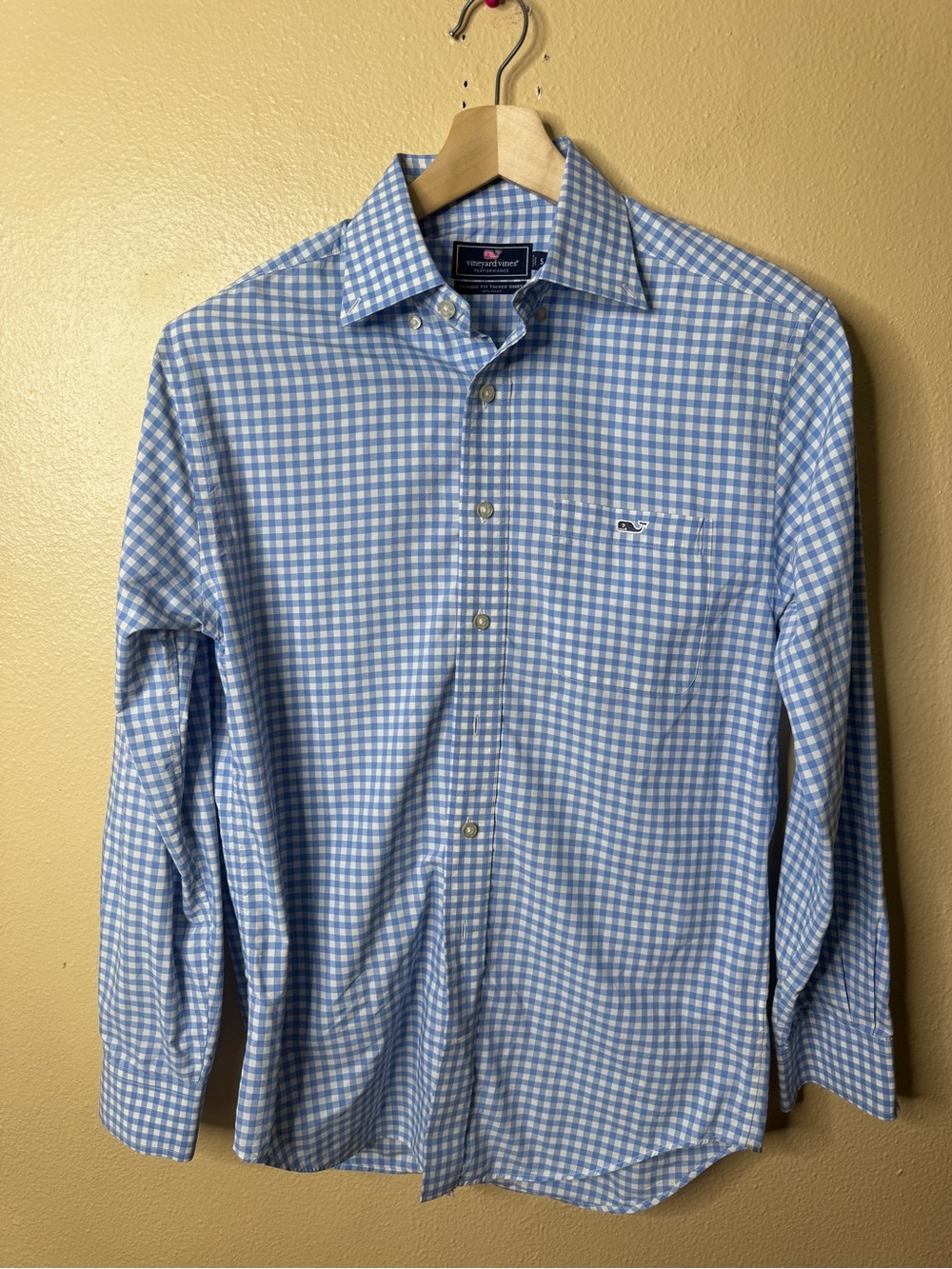 Vineyard Vines Tucker Shirt Men’s Small Blue Gingham Performance Classic Fit